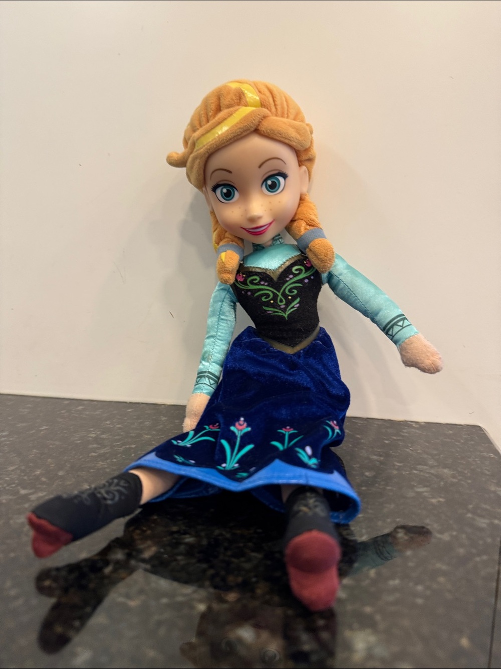 Disney Frozen Anna 15" Plush Doll With Plastic Vinyl Face Just Play EUC